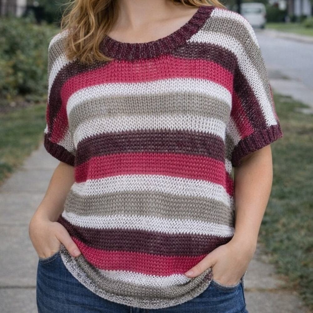 Tommy Bahama Tan Pink White Crespi Linen Stripe Pullover NWT Medium